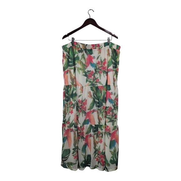 G by Guliana Printed Aria Mesh Tiered Maxi Skirt Green Tropical Parrot Sz 2X - Picture 1 of 15